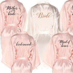 Rose Gold Satin Team Bride Bridesmaid Robe Wedding Bathrobe Gown Women Dressing